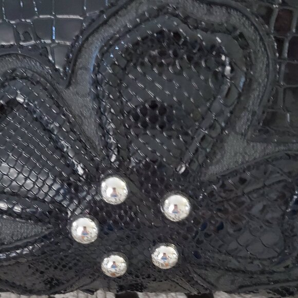 Guess Vintage 90's Alligator Print Black High Gloss PVC - Picture 3 of 9